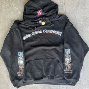 Vintage West Coast Choppers Hoodie Size XL Y2K Rare Spiderweb Print Sleeve